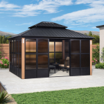 12' x 14' Hardtop Aluminum Gazebo with Galvanized Steel Roof & Sliding Doors - Image 4