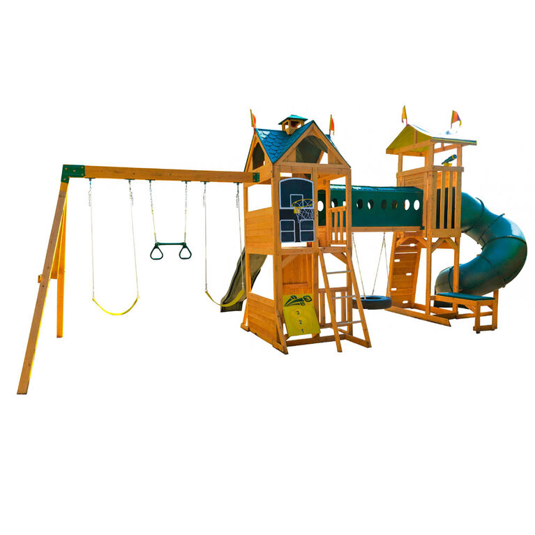 khriz-product-52-image-1 KidKraft Mockingbird View Wooden Swing Set / Playset with Tower, Hoop, Tunnel, and Tire Swing - Image 1